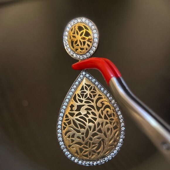 Yellow Earrings With Pave Cz - Picture 2 of 6